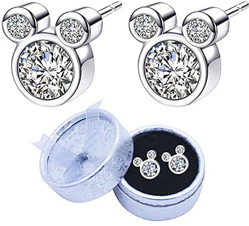 Silver Earrings Sterling, Cute Dazzling Mouse Shaped Earrings Cubic Stud Set