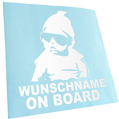 Kiwistar Autoaufkleber - Wunschname on Board Baby - weiss - 24cm Höhe - Heckscheibe Auto Aufkleber wetterfest für Kfz LKW Mofa Truck - Sticker außen selbstklebend Tuning Zubehör für Fenster Fahrzeug