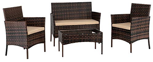 Alightup Ensemble Salon de Jardin Exterieur en Resine 4 Meubles Résine Tressée Ensemble Table et Chaises Coussins d´Assise Amovibles Canapé 1 Table en Verre Trempé Gain de Place