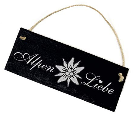 Schild Schiefertafel mit Gravur - Alpen Liebe - Heimat Berge Edelweiss Dekoschild 22x8cm