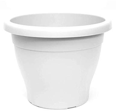 Tradineur - Maceta de plástico redonda blanca Mediterránea, diámetro 48,5 cm, 80 litros con orificios inferiores, recipiente, macetero para plantas de jardín, terraza, balcón, interior y exterior