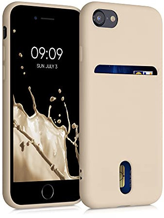 kwmobile Case Compatible with Apple iPhone SE (2022) / iPhone SE (2020) / iPhone 8 / iPhone 7 - Soft TPU Phone Cover with Card Holder and Silicone Finish - Mother Of Pearl