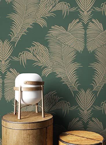 Newroom Tapete Grün Vliestapete Glänzend - Dschungeltapete Tropisch Gold Dschungel Palmenblätter Metallic-Effekt Floral inkl. Tapezier-Ratgeber