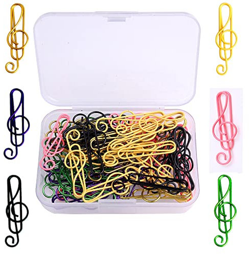 50 Pcs Büroklammern Bunt, Edle Klammern aus Metall, Musik Formen Büroklammer mit Transparentbox, Paper Clips Bookmarks Kreative Bürobedarf für Büro Schule Hause Poster Foto Notebook Buch Memo