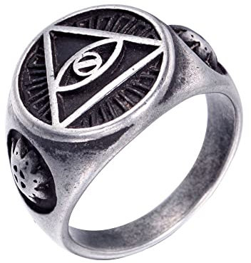 PAURO Herren Edelstahl All Seeing Triangle Eye of Providence Ring Alte Silbergröße 60