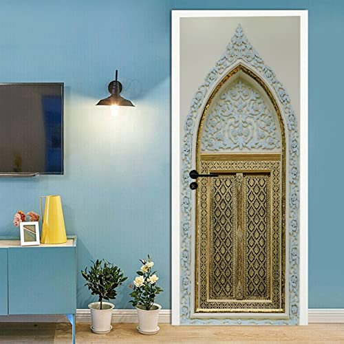 A.Monamour Türtapete Selbstklebend Türfolie Türposter 3D Dekoratives Fenster Des Thailändischen Tempels Vinyl Folie Türdeko Tapete Wandbild Türaufkleber Türtattoo 77 x 200 cm