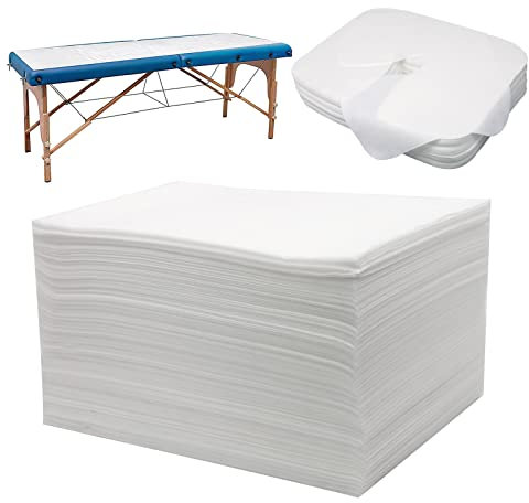 Xiaozhifu Lot de 100 Drap de Lit Jetable et Protège Tetiere Jetable, 50 serviettes jetables pour fentes nasales et 50 draps jetables pour table de massage