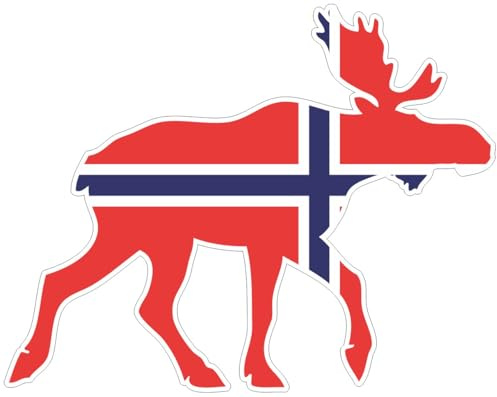 Skyline4u Elch Aufkleber Elchhirsche Nationalfarben Norwegen Flagge Blickrichtung rechts 15cm Elch Norwegen - rechts