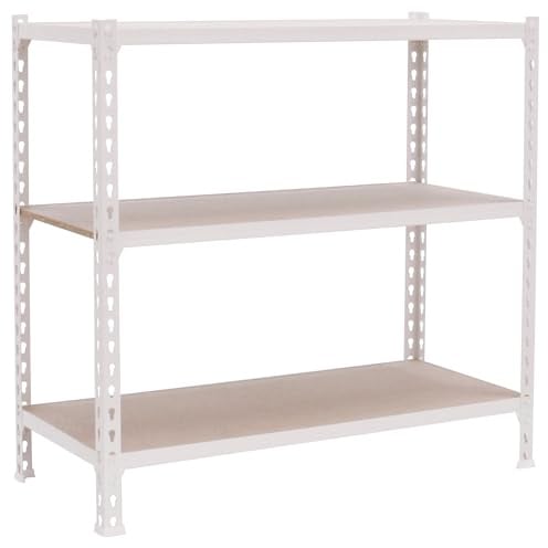 Simon Rack Metallregal 1000x1000x400 mm - Maderclick | 3 Höhen, Holzablage, Biegepunkt 150 kg, Korrosionsschutzlackierung, Klicksystem-Montage, Weiss