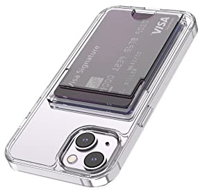 Wuwedo for iPhone 14 Clear Wallet Case, Anti-Yellowing Slim Fit Thin TPU Bumper + PC Back Case with 2 Cards Holder