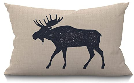 BGBDEIA Elch-Kissenbezug, 30 x 50 cm, Wildtier, Hirsch, schwarze Silhouette, Elchgeweih, rechteckig, Kissenbezüge, Heimdekoration, Baumwolle, Leinen, Wurfkissenbezug für Bett, Sofa, 30 x 50 cm