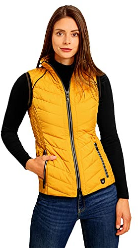 Knuffelwuff Damen Weste Riverside Größe: M / 38 Gelb - Leichte atmungsaktive wasserabweisende Steppweste mit vielen Taschen für Outdoor, Wandern, Reisen, Gassi gehen - Windbreaker Übergangsjacke