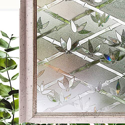 Hoonng Fensterfolie Blickdicht Selbsthaftend Motiv Bamboo Sichtschutz 44.5x200cm