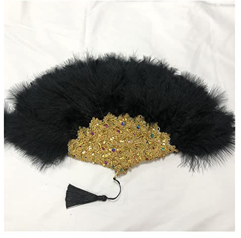 GEM DRILL 2021 African Feather Fan For Bride White Feather Big Fan Double Side Feather Nigerian Feather Handfan Ladies wedding (Color : 8)