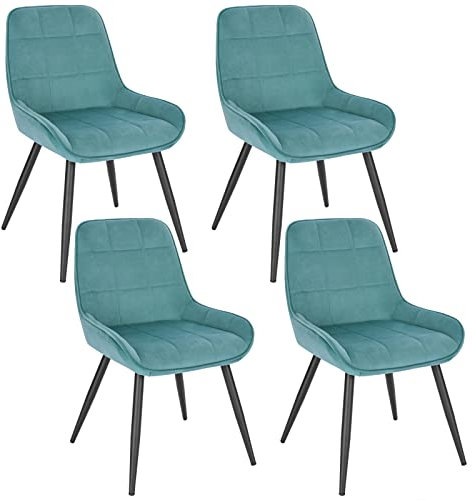 WOLTU Esszimmerstühle 4er Set, Polsterstuhl Samt, Küchenstuhl gepolstert, Akzentstuhl für Wohnzimmer Schlafzimmer Küche, ergonomischer Stuhl mit Rückenlehne, Türkis, BH331ts-4
