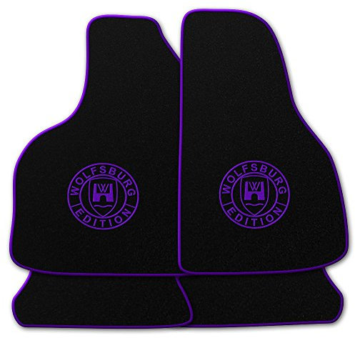 AUTOTEPPICH-Stylers NF100 Schwarze Fußmatten passend für VW Golf 3 1991-1996 mit Logo Wolfsburg Edition WOB und Rand in violett