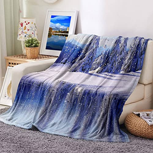Warm Blanket, Fleecedecke 150x200 Weiss Flanell Blau Kuscheldecke Verschneite Landschaft Flanelldecke Weich Wohndecke Sofa Bett Geschenk