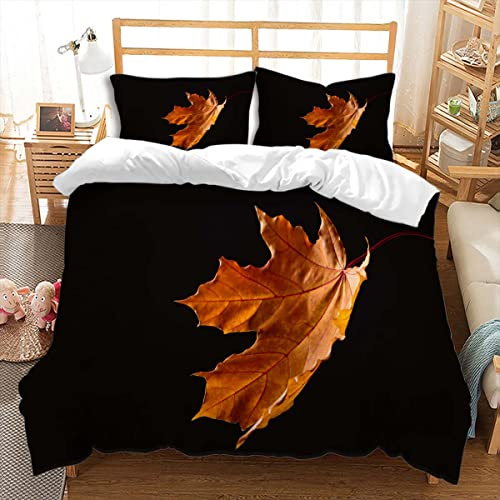 huitutu Orange Maple Bettwäsche-Set 135x200cm Jungen Mädchen Mikrofaser Bettwäsche Orange Ahorn Streifen Schwarz Bettbezug und 1 Kissenbezüge 80x80cm