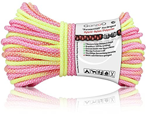 Ganzoo Paracord 550 Seil Regenbogen pink gelb Diamant, 4 mm, Nylon Polyester, Typ 3, 7 Kernstränge, 30m, DIY, Outdoor Schnur, Armband, Hunde-Leine, Hunde-Halsband knüpfen, Allzweckseil, Mehrzweckseil