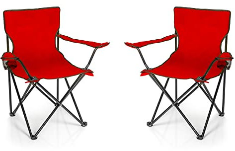 BigDean 2X Faltstuhl ROT Campingstuhl Anglerstuhl mit Getränkehalter & Tragetasche - Anglersessel klappbar - Klappstuhl Gartenstuhl Faltstuhl Relaxsessel Angelsessel faltbar