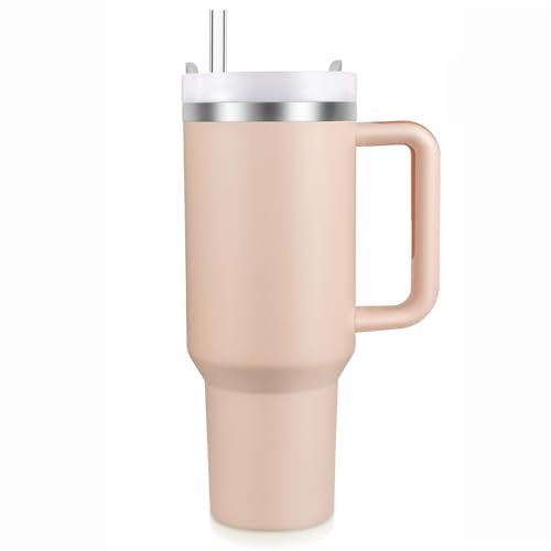 New Version 40oz Stainless Steel Vacuum Insulated Tumbler with Lid and Straw for Water, Smoothie and More, Iced Tea or Coffee (Rose Quartz)