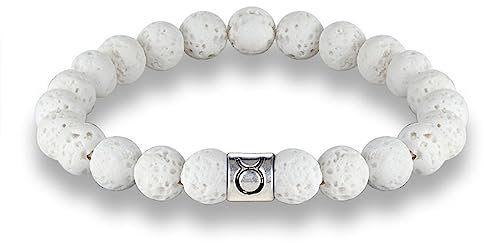 Stier-Sternzeichen-Armband – 12 Sternzeichen-Sternbild-Anhänger, 8 Mm Perlen-Armbänder, Handgefertigte Vintage-Armbänder Aus Weißen Lavasteinen, Elastische Armreifen, Damenschmuck, Geschenke, Stier