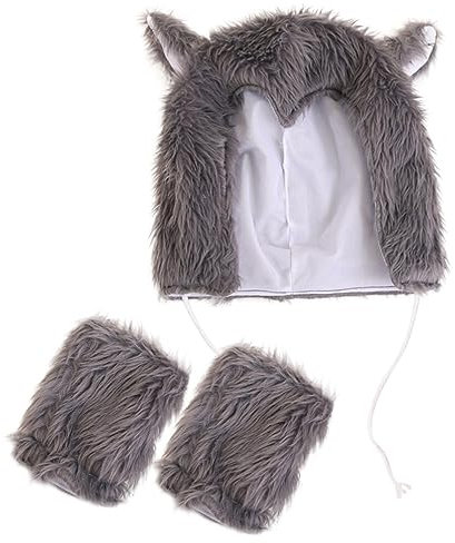 TOVINANNA 1 Satz Wolfsmütze Und Handschuhe Stirnband Mit Wolfsohren Halloween-wolfshut Wolfsmütze Mit Handschuhen Cosplay Wolfsmütze Wolfshut Für Halloween Haarschmuck Kurzer Plüsch Tier