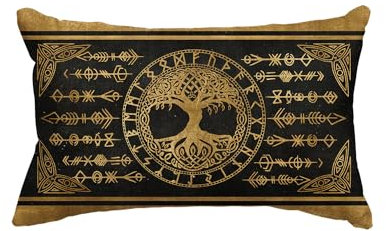 Artoid Mode Gold Wikinger Futhark Runen Odin Baum des Lebens Kissenbezug, 30x50 cm Saisonnal Zierkissenbezug Cushion Cover Couch Wohnzimmer Deko