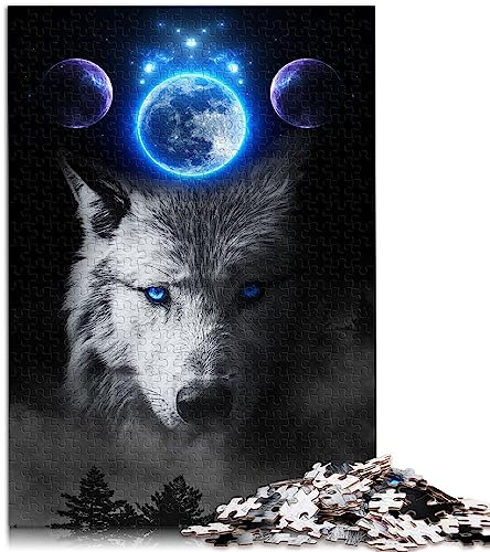 Puzzle für Teenager, Mystischer Wolf, 1000 Teile, Holzpuzzle für Erwachsene, Kinder ab 12 Jahren, tolles Geschenk für Erwachsene, Größe: 50x75 cm