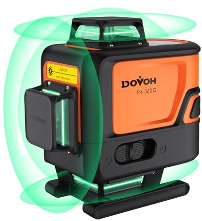 DOVOH Kreuzlinienlaser 360, Selbstnivellierung 4D 360 grad laser, 16 Linien Grüner Strahl, Ausrichtungslaser mit Pulsmodus, Class Ⅱ, P4-360G