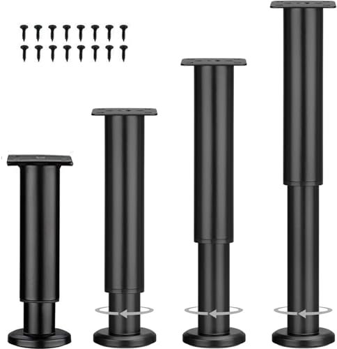 LJMbed 4 Stück Möbelfüße Metall, Möbelfüß Höhenverstellbar Set 25cm-42cm Einstellbar Stahl Bettfüße Ersatz Stützfüße Tischbeine für Möbel Sofa Bett. (Schwarz, 18cm-31cm)
