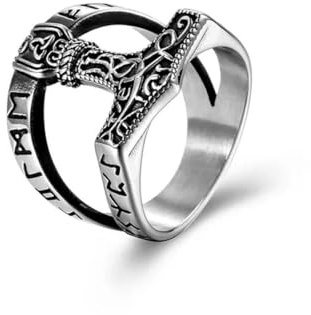 YAHOYA Retro 21mm Wikinger Brief Thor Hammer Titan Stahl Ring Unregelmäßiger Dreiecksring für Männer
