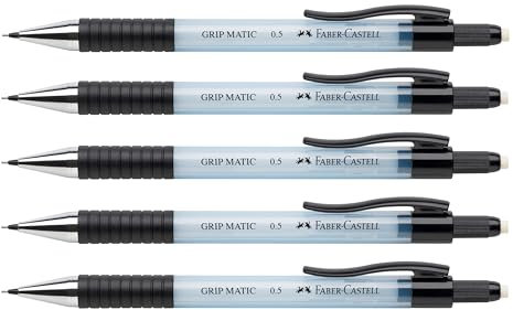 Faber-Castell 205203 - Druckbleistift Grip Matic sky blue, 5 Stück, Härtegrad B, Mine 0,5 mm, inkl. Radierer