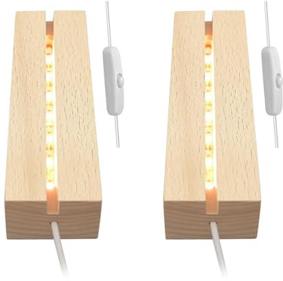YWNYT LED Lichtsockel, 2 Stück Holz Sockel, USB Lichter Display Basis, Warme Farbe Desktop Leuchten, für 5 mm Dicke Acrylplatte, Kristallglas