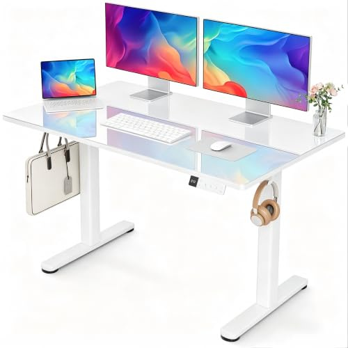 Claiks Höhenverstellbarer Schreibtisch mit Glasplatte 100 * 60cm Elektrisch verstellbar Homeoffice Büromöbel PC Computer Tisch Moderner Esstisch Stabilität & Design