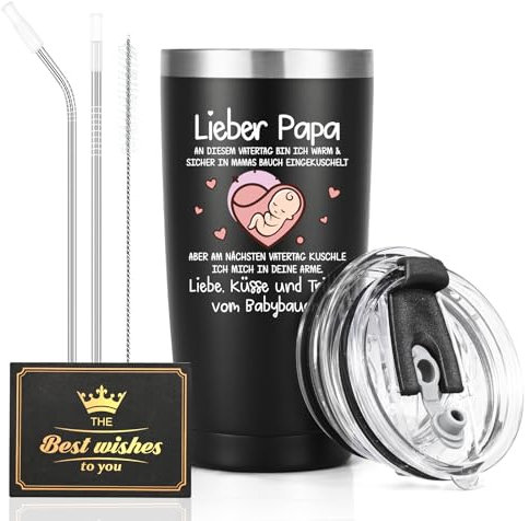 Livole Werdender Papa Geschenk, Du Wirst Papa, Vatertagsgeschenke, Geschenke für Werdende Eltern, Vater, Werdende Väter, Schwangerschaft Geschenk, 600ml Doppelwandig Edelstahl Thermobecher to go