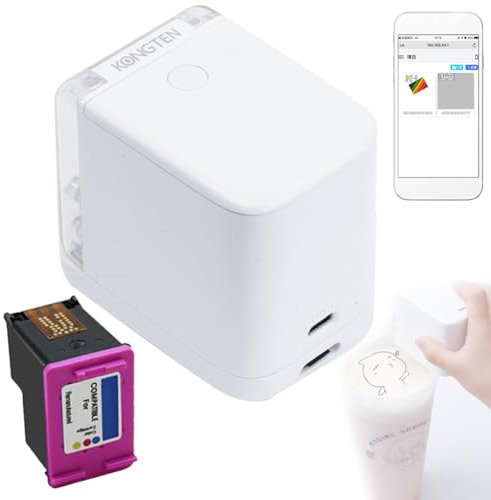 FAcoLL Tragbarer Tintenstrahl-Lebensmitteldrucker, tragbarer essbarer Drucker mit herausnehmbarer Tintenpatrone, APP-Steuerung, individuelle Druckinhalte, für Kuchen Kekse Brot Kaffee DIY-Dekoration