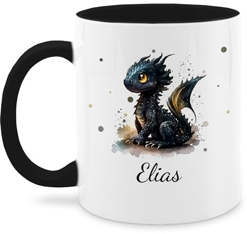 Tasse Tassen 325ml - Süßer Kleiner Drache mit Namen I Nachtdrache I Dragon I Drachen I Drachenzähmen - 325 ml - Schwarz - httyd merch drachenmotiv dragons zähmen teetasse name personalisierte