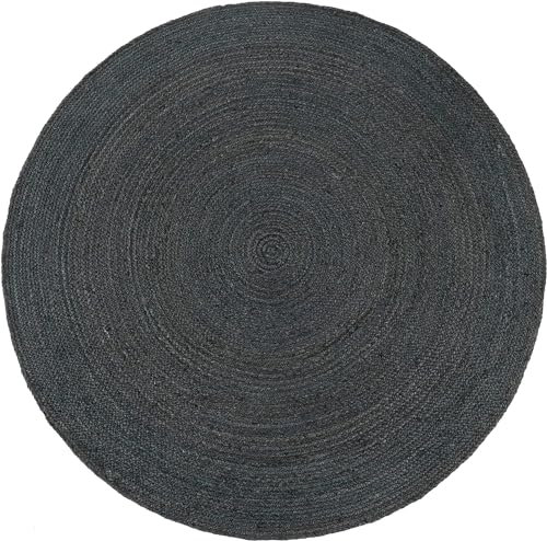 Gifiie Jute Teppich, handgewebt aus 100% Jute – ideal für Wohnzimmer, Schlafzimmer und Flur, perfekt als dekoratives. (Anthrazit, 150CM)