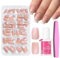 240PCS Press on Nails French Tip - French Manicure False Nails - Medium Square Nail Tips and Glue Stick on Nails - White French Tip Fake Nails - Full Cover Acrylic False Nail Kit