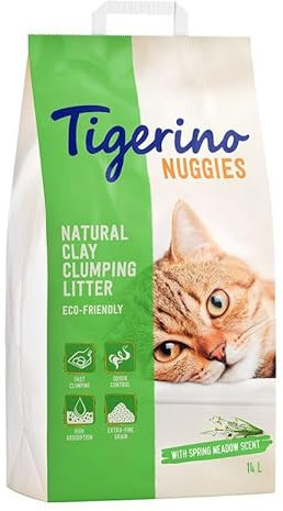 Tigerino - Nuggies 14L | Frühlingswiesenduft | Katzenstreu | aus umweltfreundlich abgebautem Bentonit | sehr saugfähig und verhindert unangenehme Gerüche | Made in Germany