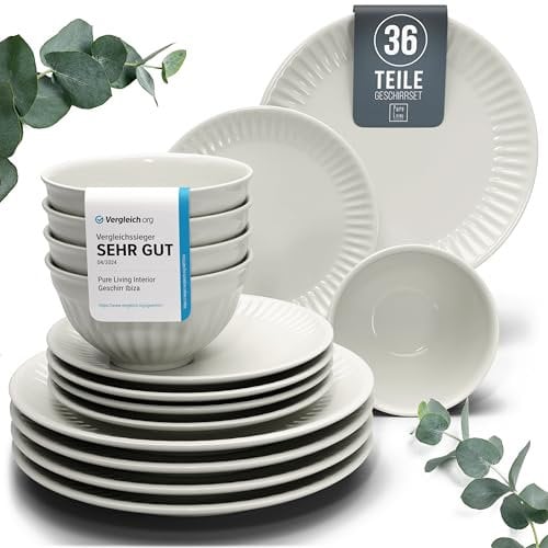 Set di stoviglie in gres porcellanato per 12 persone, Hygge, 36 pezzi, vincitore del test, incantevole set di stoviglie in gres scandinavo, servizio da tavola per 12 persone, set da tavola Pure Living