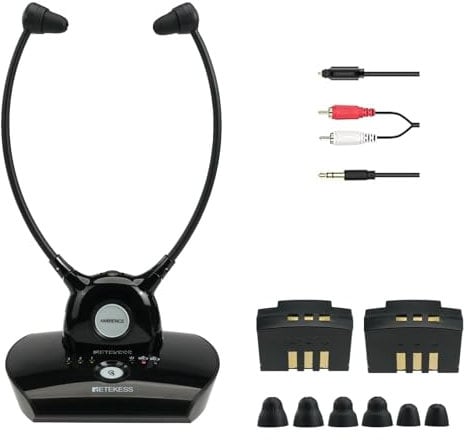Retekess TA008 Funkkopfhörer Kabellos Für Tv, TV Sound Amplifie für Senioren, 2.4G Low Latancy, Ein Schlüssel-Hörverstärker, Einstellbare Dämpfung, Duale Batterie - 10H Verwendung, 30m, Kopfhörer Tv