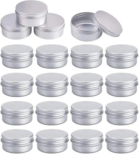 Luabue 20Pcs Empty Cosmetic Containers Pots 15 ml/0.5oz Small Aluminium Tin Jars with Lids, Lip Balm Containers Travel Sample Pots for Cosmetics Cream Lotion Powder Makeup Storage, DIY Mini Candles