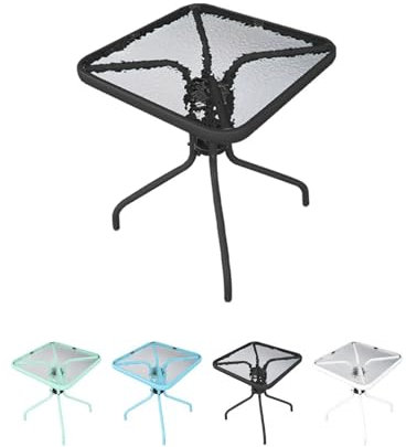 Jardin202 - Mesa de Cristal 60x60x70 cm Cuadrada con Base Metálica Resistente - Colores Negro, Blanco, Azul y Verde para Interiores | Azul