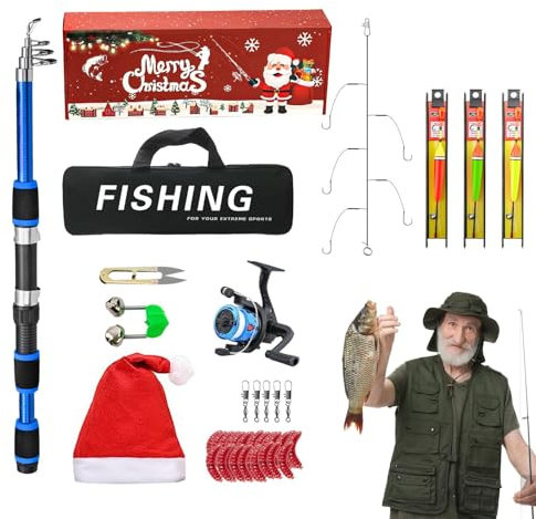 Angelruten-Kombi-Set, Teleskop-Angelruten-Set - Weihnachtsrollen-Köder-Set | Ultra-tragbares Set mit faltbaren Ruten für Anfänger