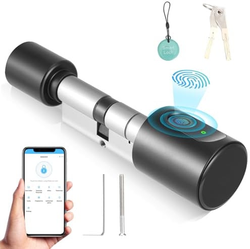 Türschloss Fingerabdruck, Smart Türschloss Elektronisches SchließZylinder 60mm(30/30) Fingerprint Türöffner Bluetooth Lock Haustür Zylinderschloss Intelligente Fingerabdrucksperre 2 Schlüssel IC-Karte