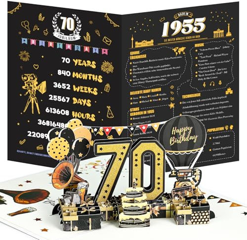 Joyoldelf 70. Geburtstagskarte, 1955 Jahrgang Geburtstag Karte, 3D Pop Up Grußkarten mit Umschlag, Vintage Geburtstag Geschenke für Mann und Frau