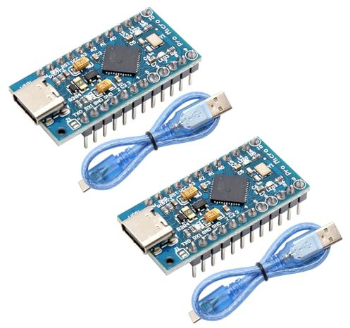 Pro Micro con 32u4 Chip Módulos Binghe 2 Piezas Pro Micro con Kabel Pro Mini 5V/16MHz Microcontrolador Placa de Desarrollo Actualizador USB Typ-C Interfaz Versión para Soldar Compatible con Arduino