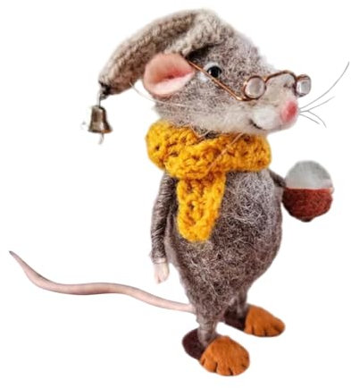 Cute Needle Felted Mouse Kit, Christmas Wool Felt Mouse Ornament, Handmade Needle Felt Mice Decorations, Mice Needle Felting Starter Kit, Unfinished Craft Kit for Beginner DIY Craft (Yellow Scarf)